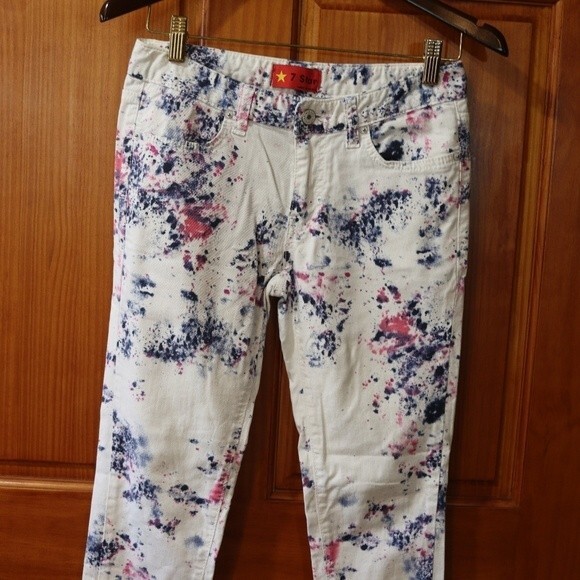 7 Star White Splatter Painted Skinny Jean's 29 - Picture 4 of 14